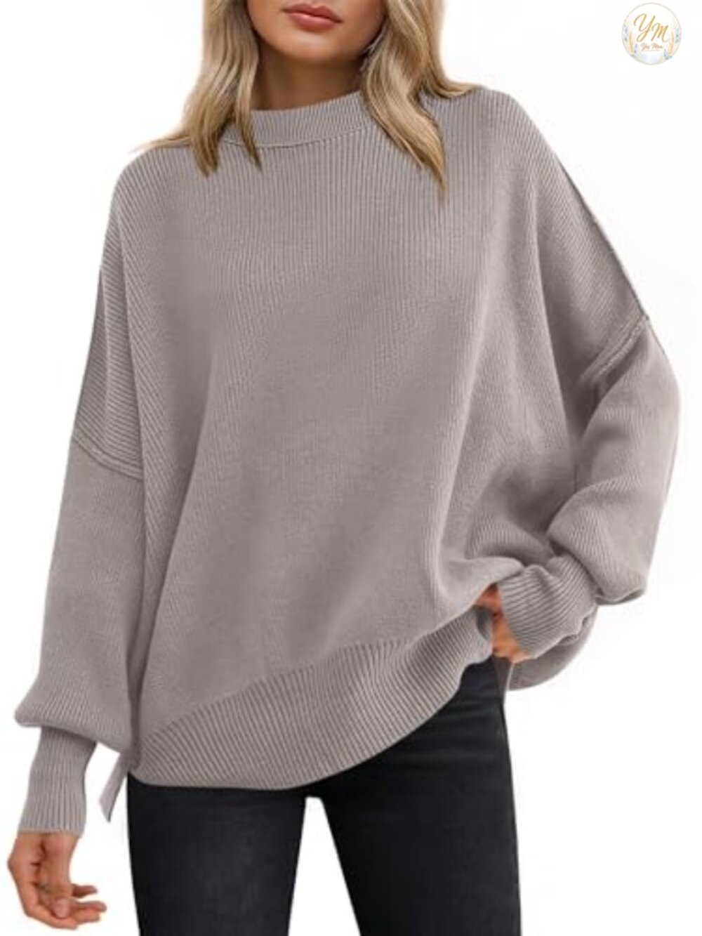Women's Oversized Chunky Ribbed Knit Pullover Sweater Batwing Sleeve Crewneck